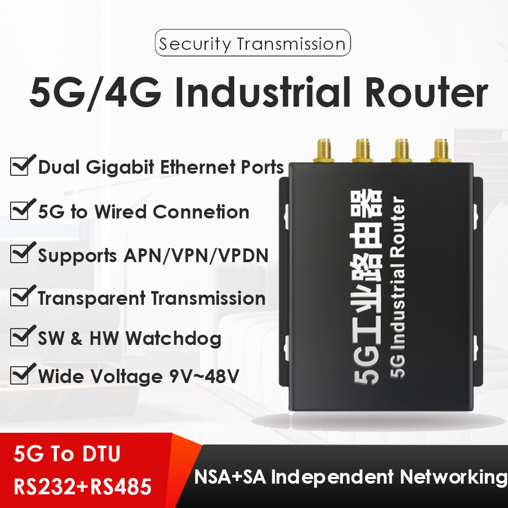5G LTE Gigabit Router 5G to DTU Dual Mode NSA+SA W/RS232 RS485 Suitable for Electricity Video Surveillance Petrochemical Transportation etc.