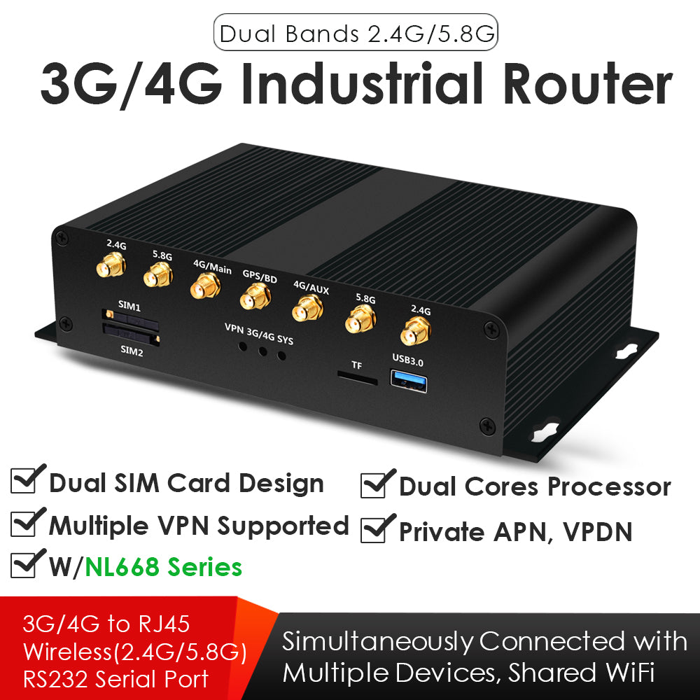 Dual SIM 4G LTE SIM Router w/Fibocom NL668 Mini PCIe 2.4G 5.8G Dual Band WiFi Gigabit Network Card