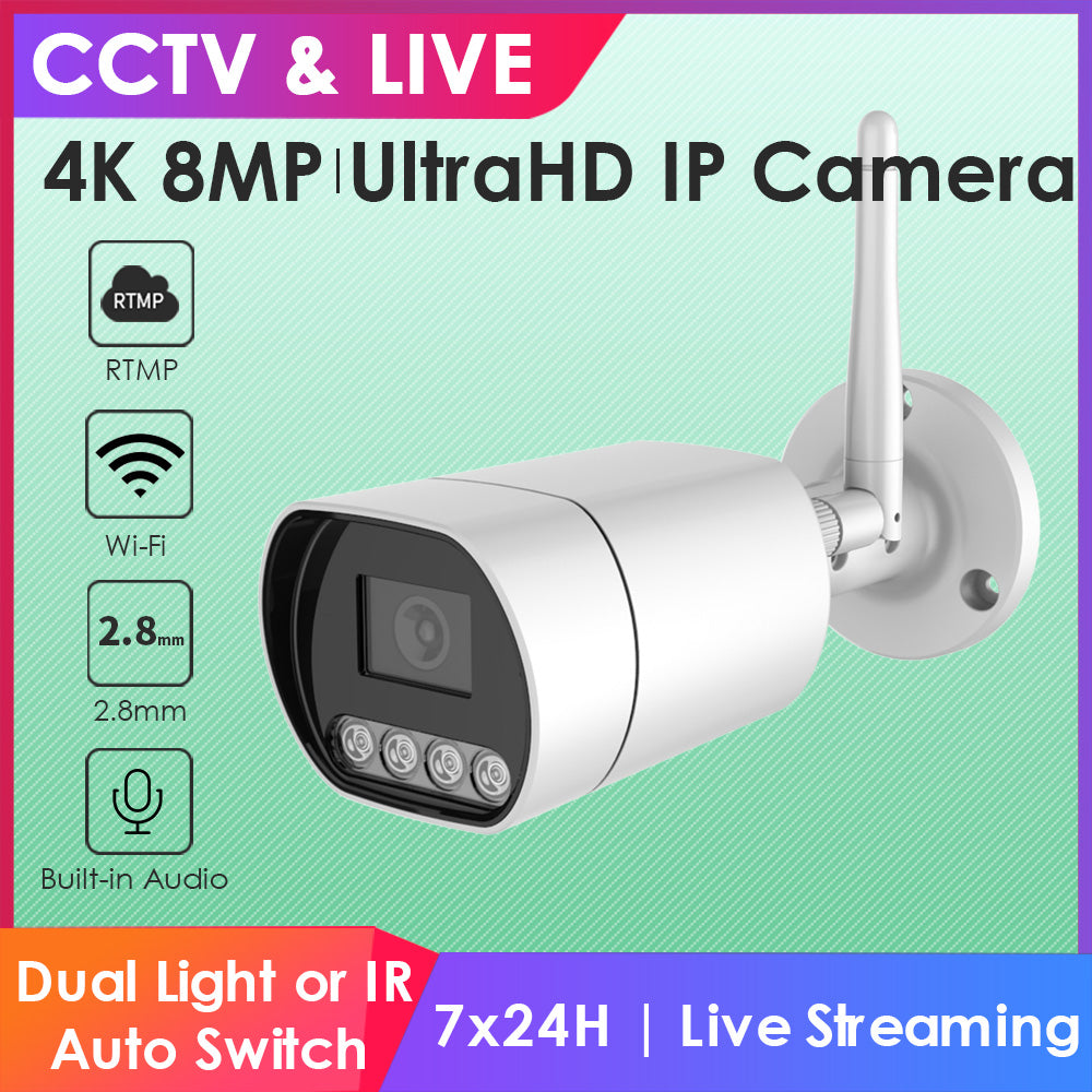 4K UltraHD Smart IR WiFi IP Camera w/Two-Way-Audio MicroSD Recording Wide Angle 2.8mm RTMP to YouTube/Facebook etc.