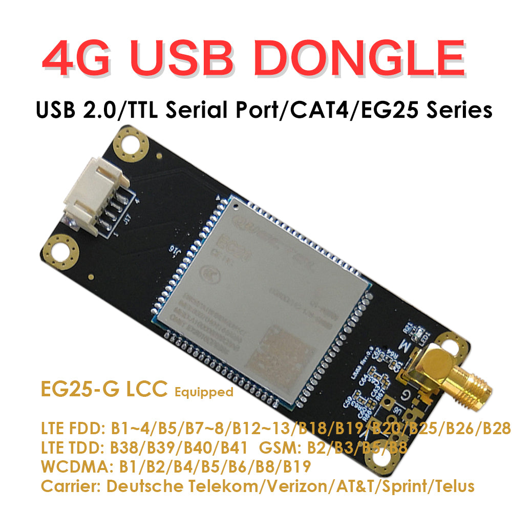 LTE 4G USB Dongle w/Quectel EG25-G LCC SIM Card Slot GPS, IPEX or SMA, USB or 4PIN PH2.0 for Global